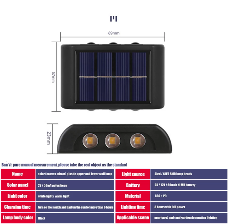 Luci solari a LED per esterni da balcone impermeabili per esterni per cortile Street Landscape Garden Decor Lamp Lampada da parete solare per esterni