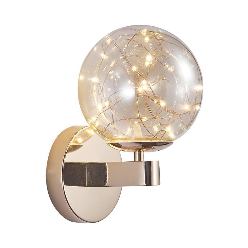 6W piccola lampada da parete stellata di vendita calda vetro placcato in ferro battuto per uso interno