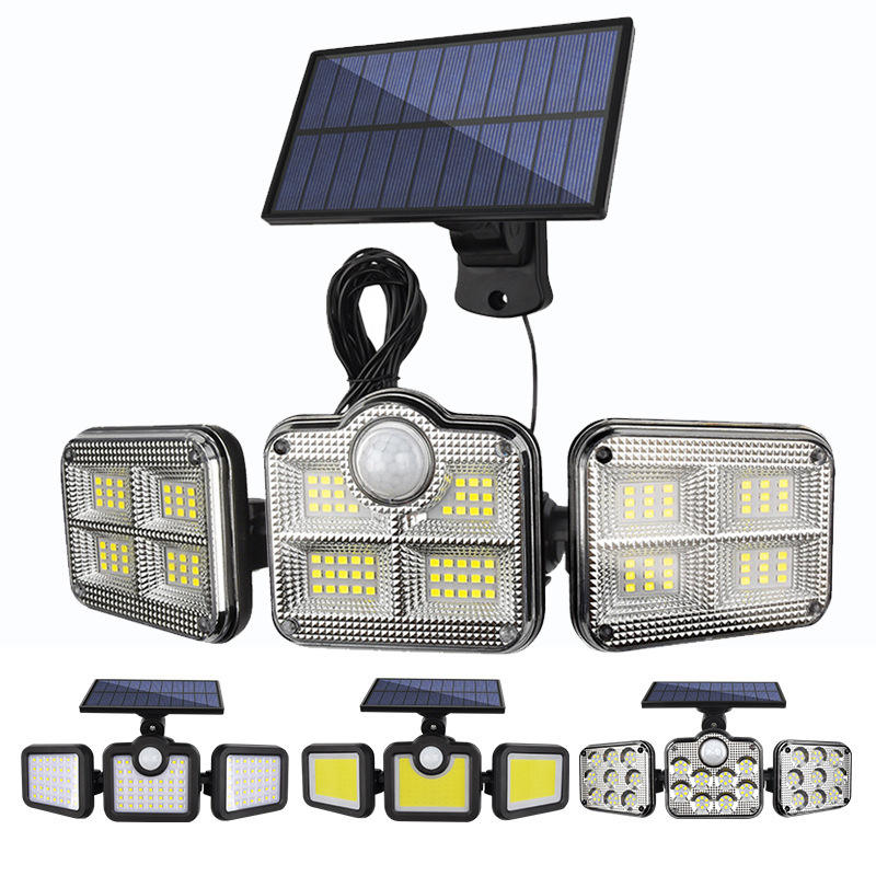 Hagood Lampada da parete a 3 teste impermeabile per esterni Tre teste 83 Luci di sicurezza alimentate a LED con sensore solare COB