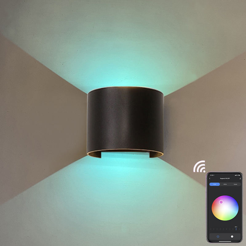 RGB APP 9W Controllo TUYA APP LED Applique da parete Impermeabile IP65 Portico Giardino su e giù Lampada da parete Lampada da parete impermeabile semicircolare