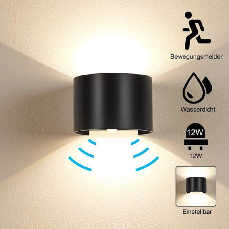 Sensore di movimento 12W LED Applique da parete Impermeabile IP65 Portico Giardino Lampada da parete su e giù Lampada da parete impermeabile semicircolare