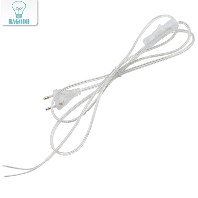 Cavo a 2 linee da 0,75 mm Cavo da 1,8 m On Off Cavo di alimentazione per lampada a LED con interruttore a pulsante Spina UE / USA Commutazione luce Prolunga cavo trasparente