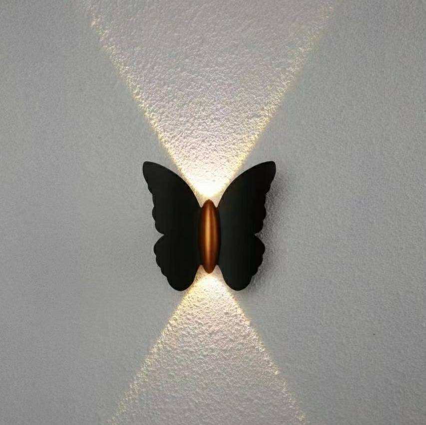 Applique da parete a forma di farfalla 6W nero + oro su e giù luce esterna luminosa cortile giardino soggiorno corridoio scala sfondo lampada da parete a led impermeabile
