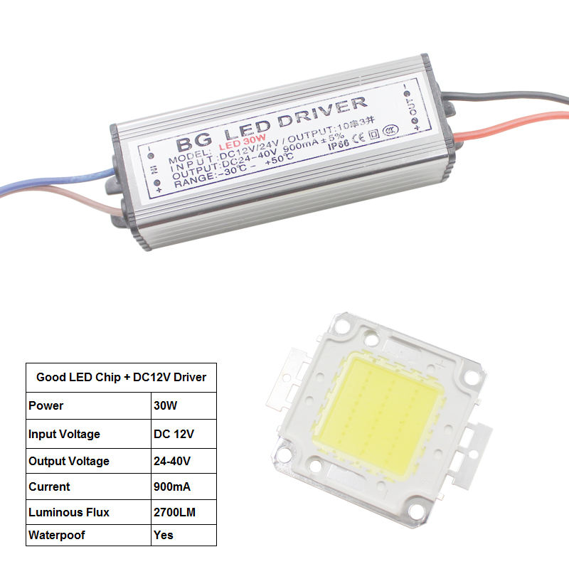 10W 20W 30W 50W LED ad alta potenza luce di inondazione chip COB + ingresso AC / DC 12V LED alimentatore proiettore Led driver
