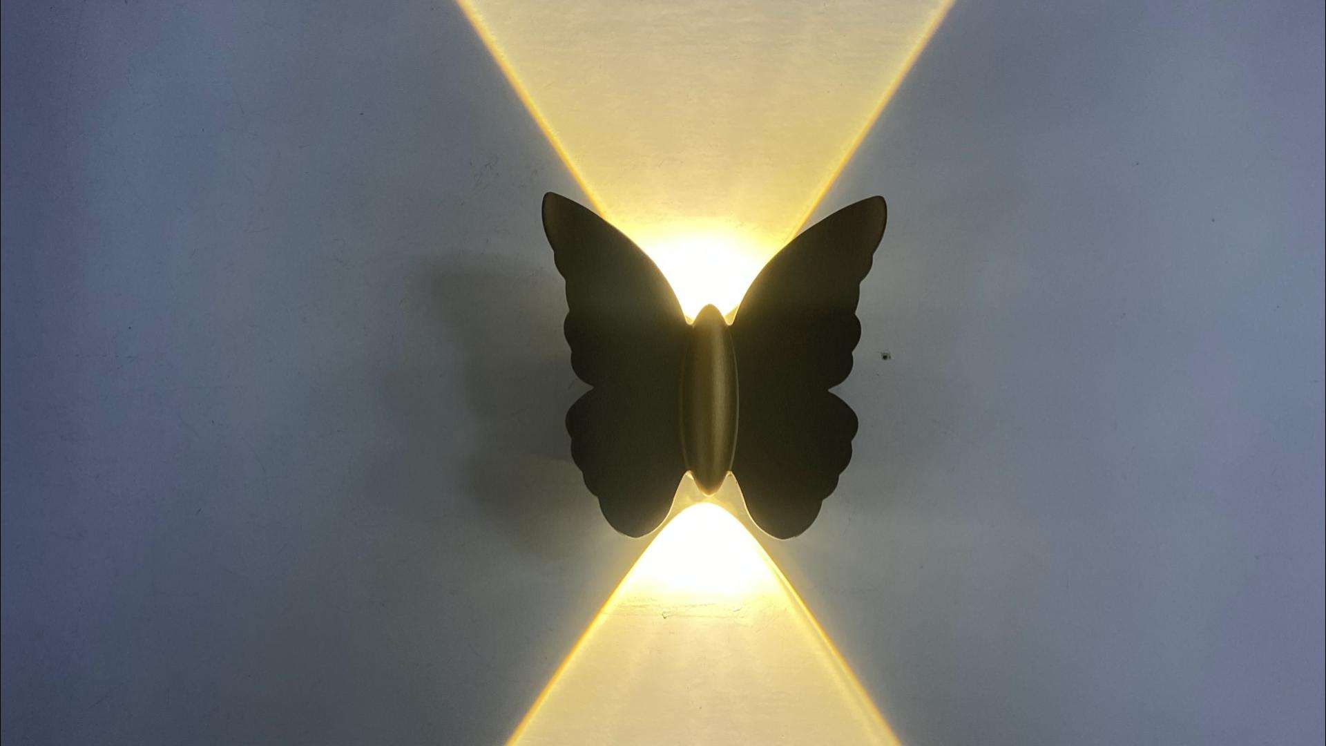 NUOVA lampada da 6W di alta qualità Lampada da parete impermeabile a forma di farfalla con conchiglia in oro nero e luce notturna per esterni