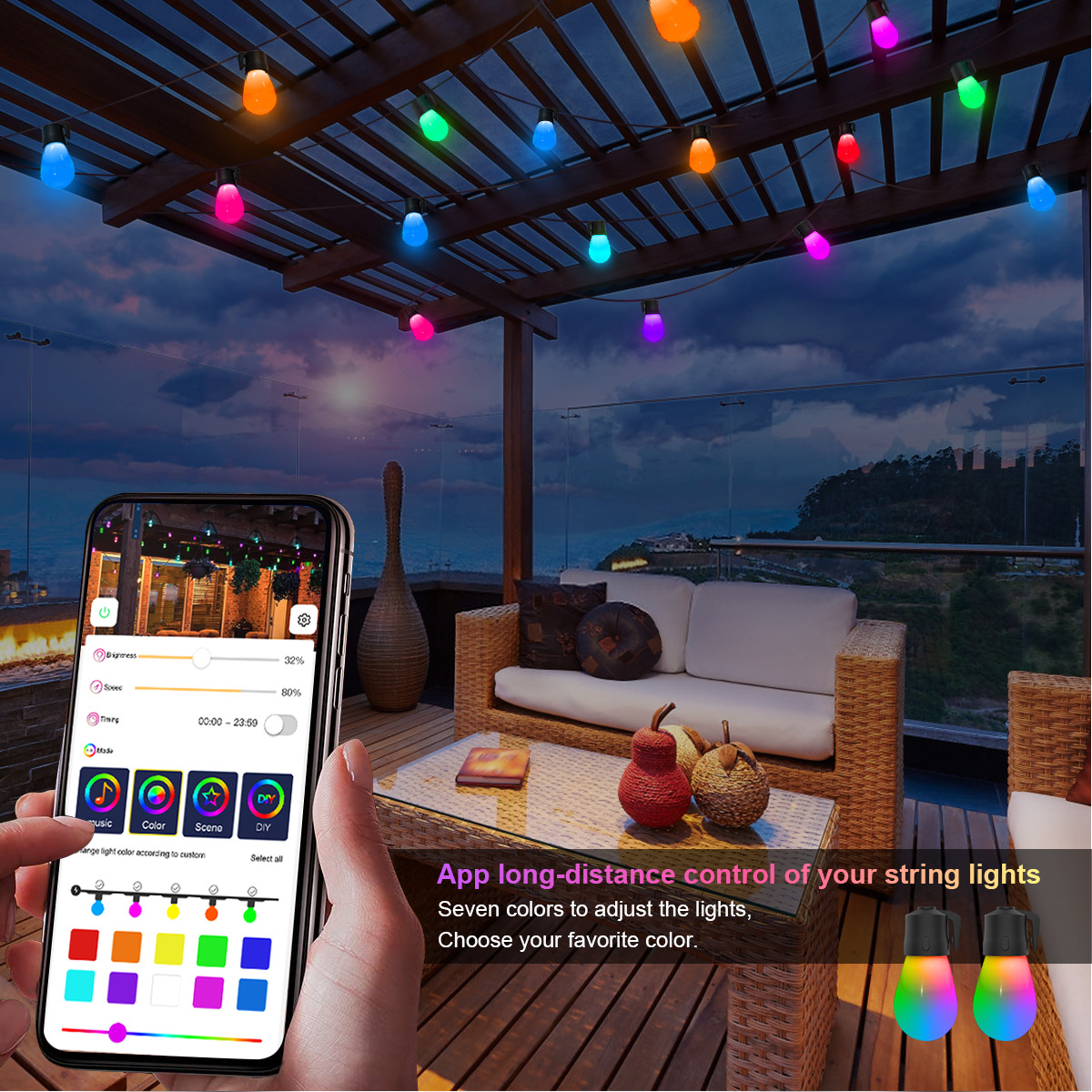 Luci a stringa solare a LED Decorazione natalizia Lampadina IP65 Lampada da patio impermeabile Ghirlanda per mobili da giardino all'aperto