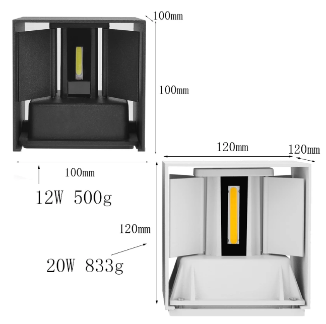2023 IP65 impermeabile 12W 20W lampada da parete a led per esterni per interni lampada da parete regolabile in alluminio a montaggio superficiale AC85 ~ 265V riparo per portico a led