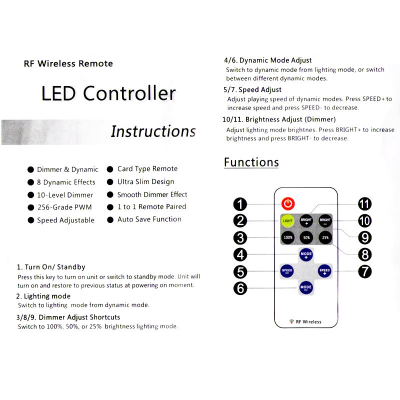 RF Wireless Remote Controller LED 12A 5V-24V LED RF Wireless Mini Remote Dimmer Controller per striscia LED con spedizione gratuita
