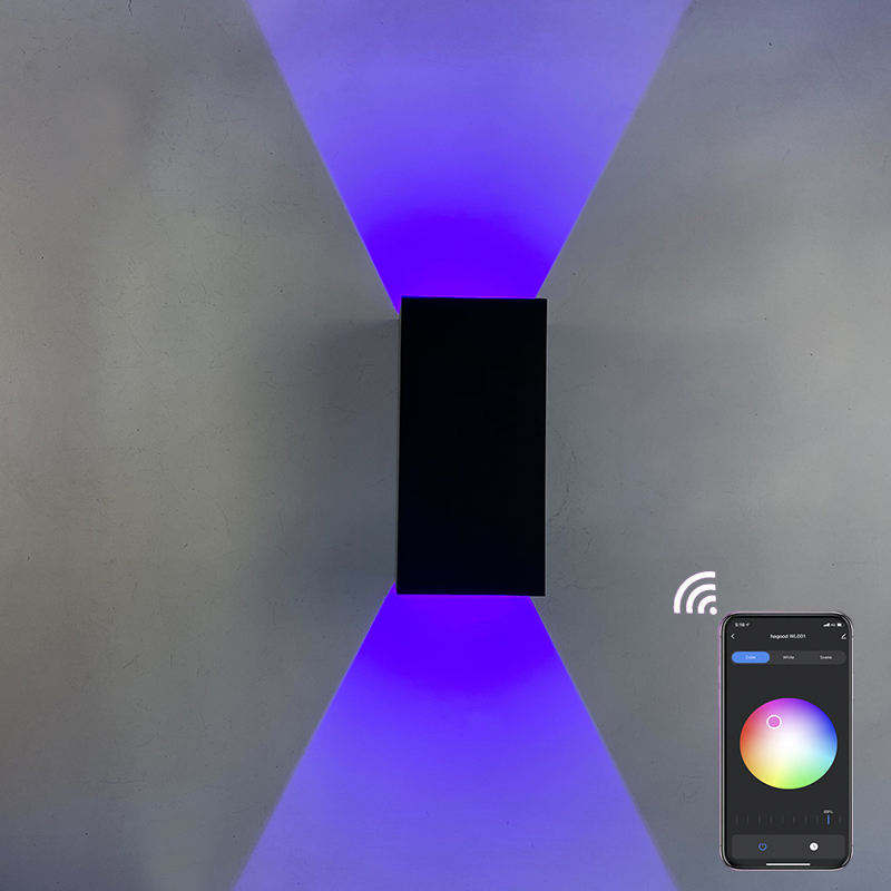 Versione ad angolo regolabile con luce intelligente da 9W Lampada da parete impermeabile Wifi RGBW Lampada da esterno per applique che cambia colore grazie alla lampada per app intelligente
