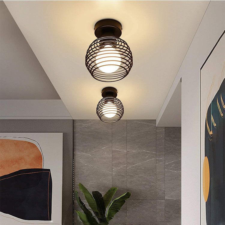 Plafoniere per interni in ferro vintage E27 per corridoio Corridoio Lampada da soffitto a LED retrò per interni per soggiorno camera da letto nera
