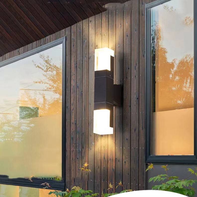LED a doppia testa Sconce Light Square Outdoor Scale Corridoio Impermeabile Acrilico Creativo Applique da parete per esterni Cortile Balcone Sconce