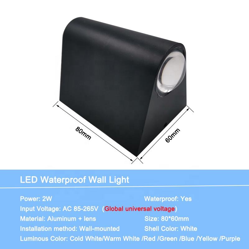 Lampada da parete moderna impermeabile esterna 2W LED IP65 alluminio su e giù applique da parete da giardino portico applique decorazione luce 110V 220V