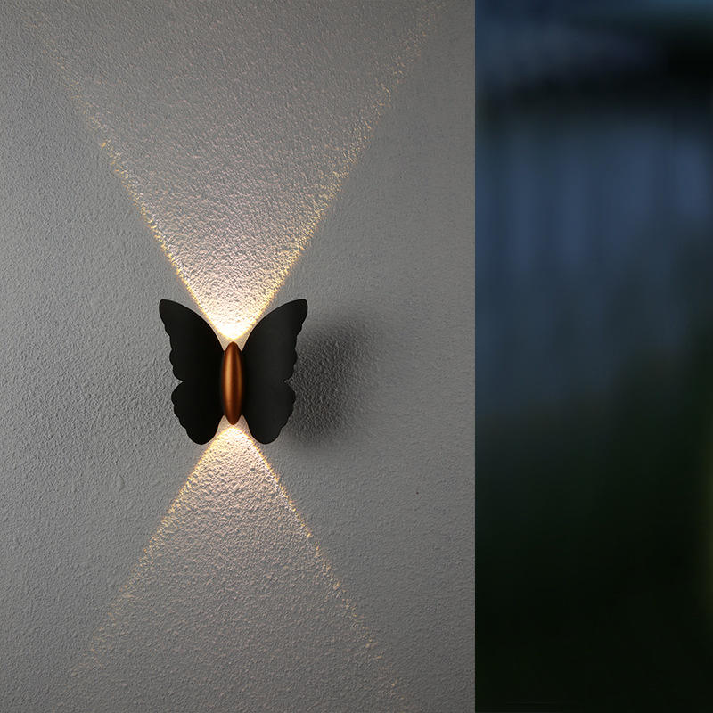 Applique da parete a forma di farfalla 6W nero + oro su e giù luce esterna luminosa cortile giardino soggiorno corridoio scala sfondo lampada da parete a led impermeabile