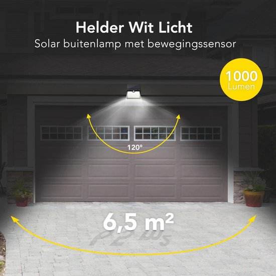 Lampada da esterno solare con sensore di movimento - 97 LED - Luce bianca - Illuminazione da giardino a energia solare - Impermeabile IP65
