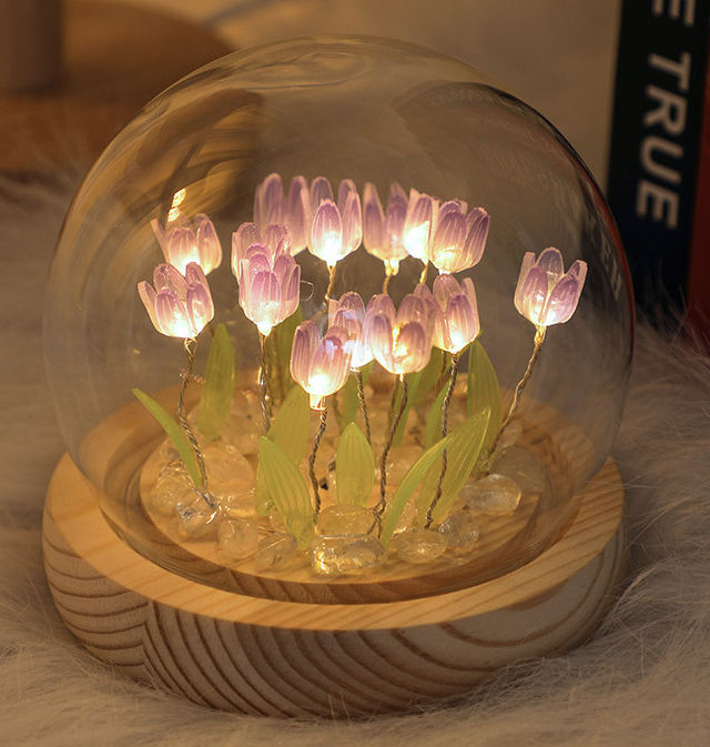 Fatti a mano Tulip Night Light Film termorestringente Materiale fai da te Fiore artificiale Tulip Night Light Decorazioni per la casa Regalo per Gitlfriend