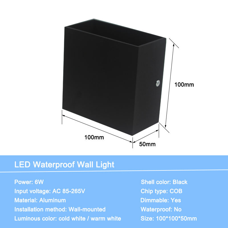  Lampada da parete COB 6W lampada da parete su e giù lampada da parete orientabile lampada da parete quadrata lampada da parete 10 * 10 * 5 
