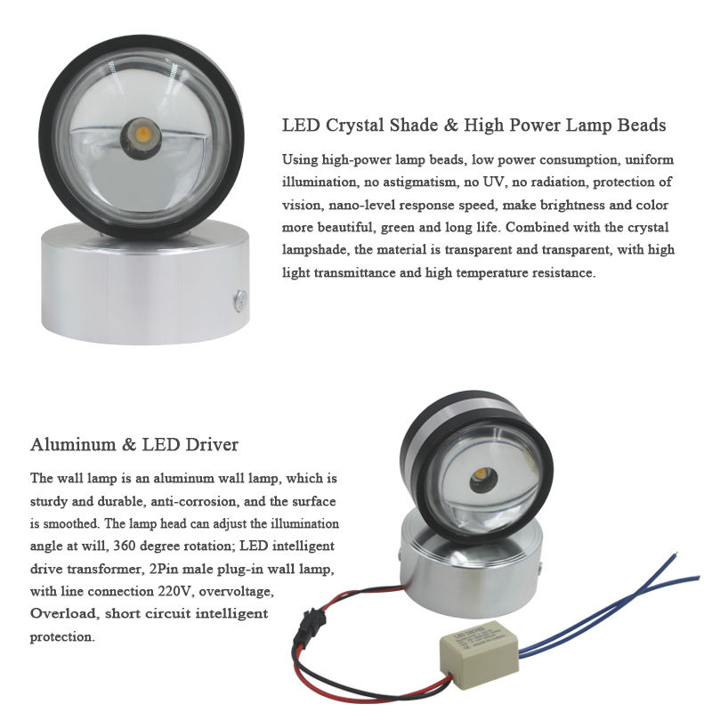 2W 6w Cristallo brillante design comodino luce notturna soggiorno lampada da parete a LED in vetro per casa Lampada da parete con illuminazione verso il basso