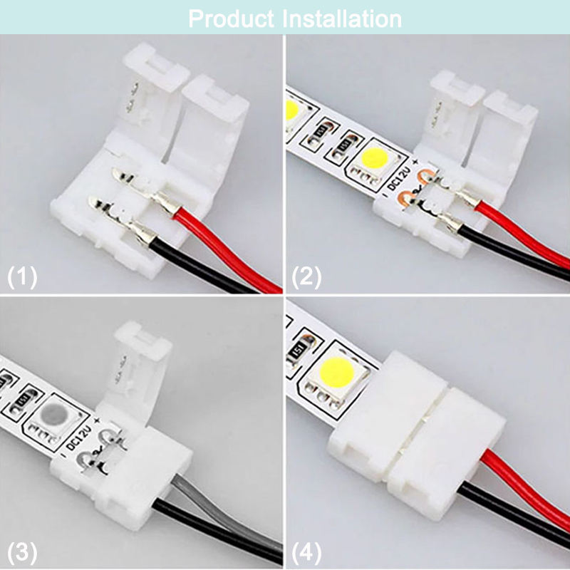 Connettore a doppia striscia LED 2 pin 10mm con connessione senza fili Non è necessario saldare / connettore per saldatura per striscia led 5050/5630