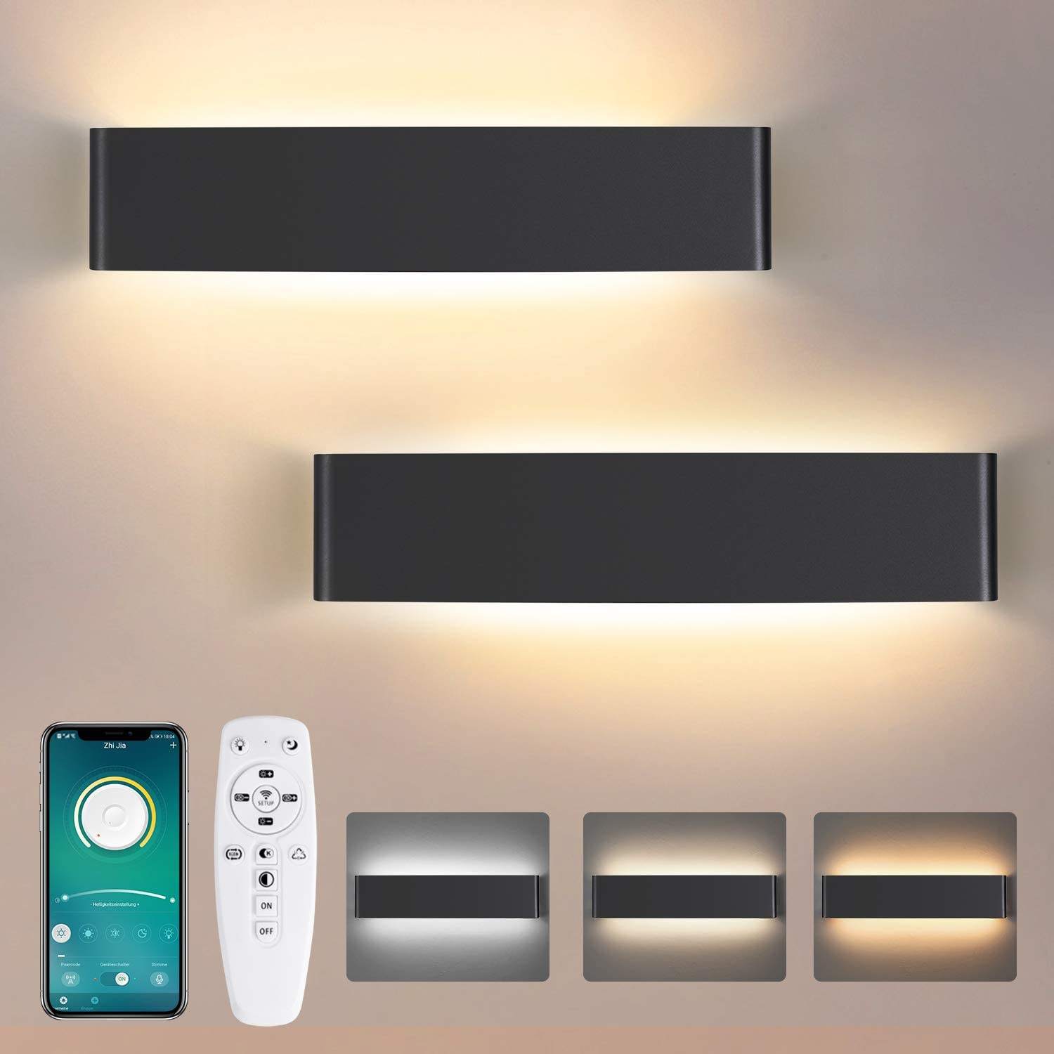 16W 24W 2.4G Lampada da parete lunga con controller Lampada a led su e giù Applique da parete per interni Applique da parete a LED Applique da parete a tre temperature di colore