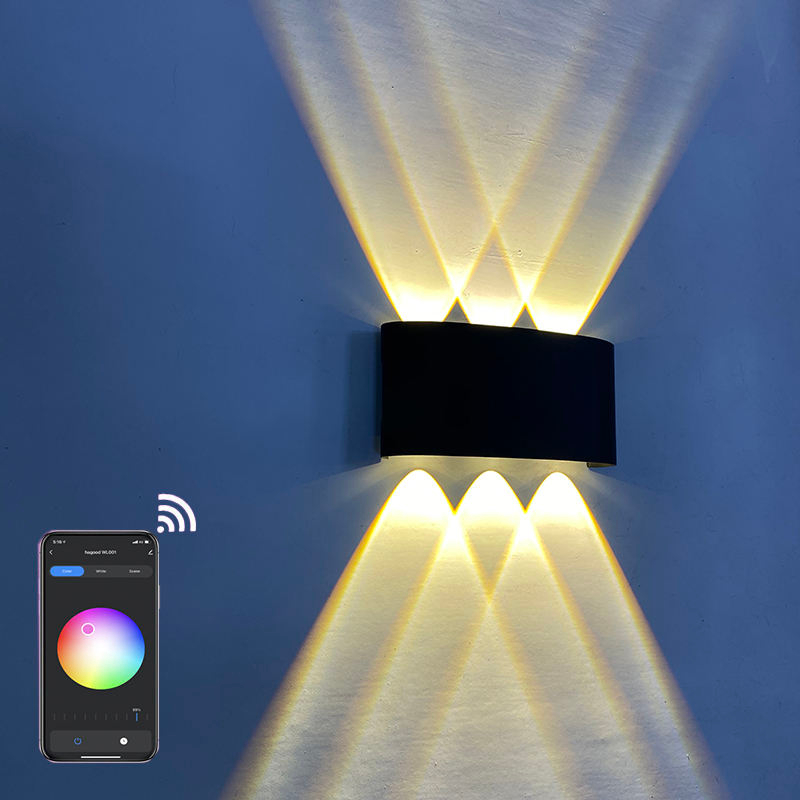 RGBW APP Control Smart Light Lampada da parete intelligente a LED su e giù per esterni impermeabile a forma di arco Lampada da parete moderna in alluminio con applique da parete