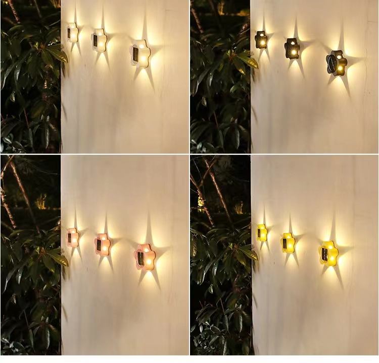 Lampada da parete solare per esterni, impermeabile, giardino, terrazza, balcone, decorazione dell'atmosfera, luce notturna in fiore di prugna