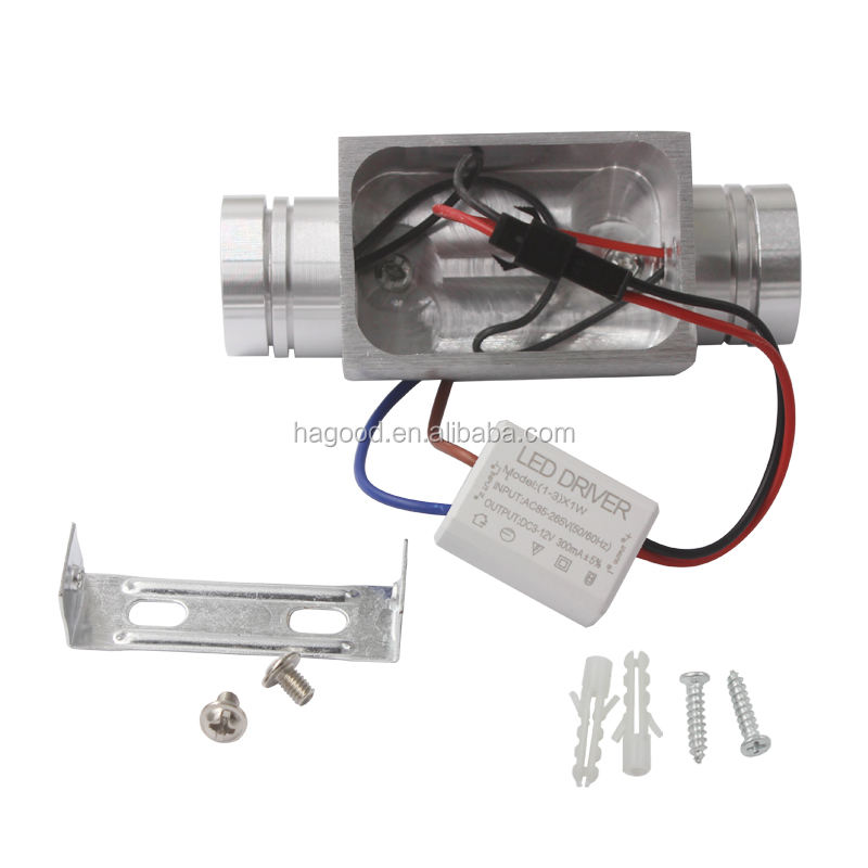 2x1W AC85-265V Lampada da parete a LED moderna in alluminio Lampada da parete Applique a specchio per la decorazione o l'illuminazione della parete interna