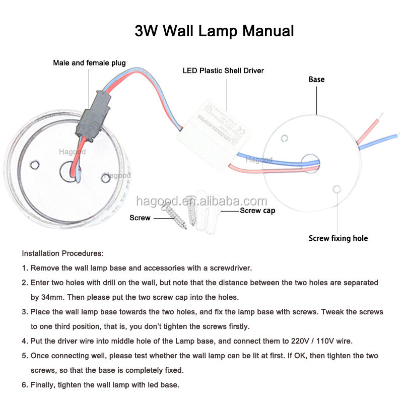 I più venduti 3W AC85 ~ 265V Applique da parete in alluminio per interni Lampada da parete RGB con controller