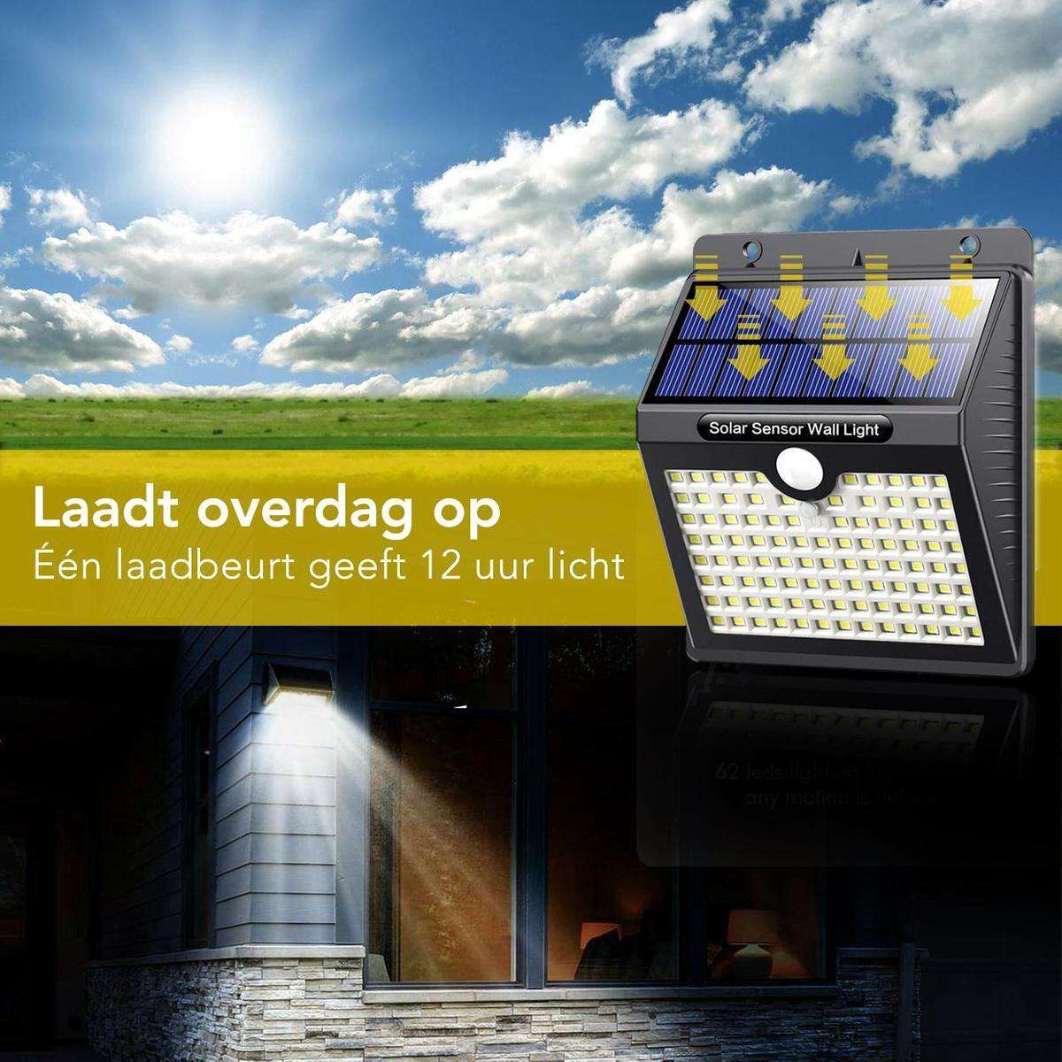 Lampada solare da esterno con sensore di movimento - 97 LED - Luce bianca - Illuminazione solare da giardino - Impermeabile IP65 - Per lampada da giardino/parete