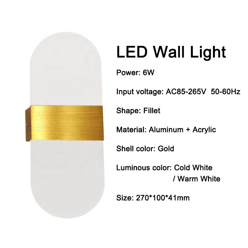 6W Modern Simplicity 6W LED Illuminazione in alluminio Applique da parete per interni Bar Hotel Corridor Home Decor Lampada da parete a LED