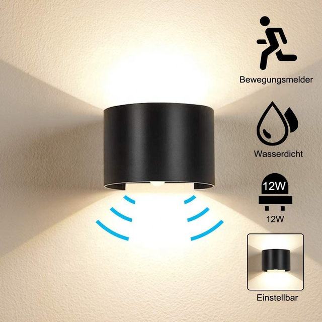 Sensore di movimento 12W LED Applique da parete Impermeabile IP65 Portico Giardino Lampada da parete su e giù