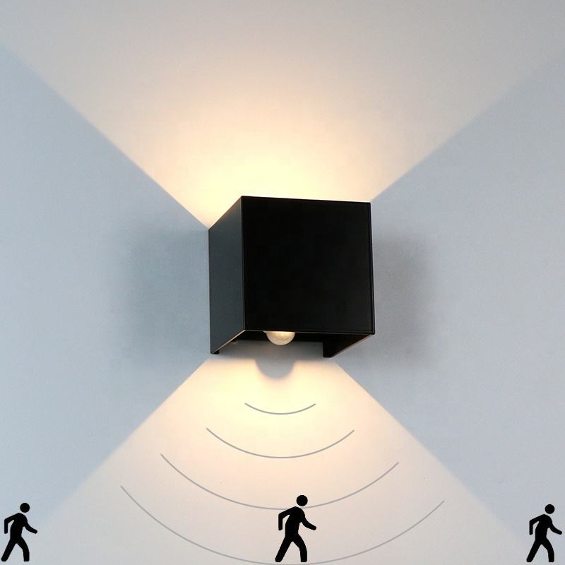 12W LED Applique da parete in alluminio Angolo regolabile Sensore di movimento Cubo Appartamento Angolo Villa Giardino Su e giù Doppia testa Lampade da parete per esterni impermeabili moderne