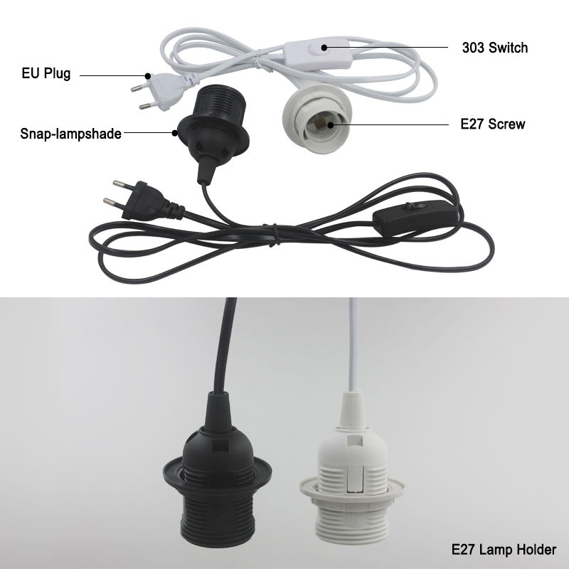 1.8M Lunghezza linea E27 Portalampada LED a250V 4A 303 Convertitore adattatore portalampada On / Off per portalampada a sospensione a LED