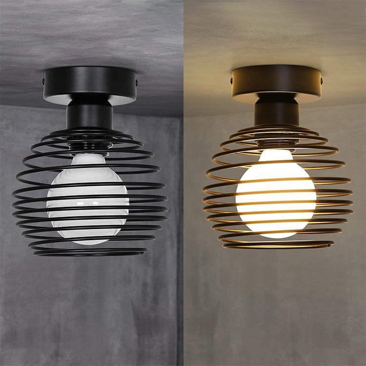 Plafoniere per interni in ferro vintage E27 per corridoio Corridoio Lampada da soffitto a LED retrò per interni per soggiorno camera da letto nera