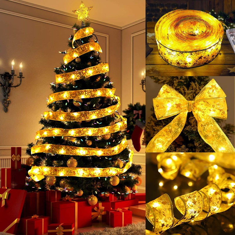 Luci a nastro a LED Ornamenti per l'albero di Natale Luci a stringa di fata Fiocco in pizzo fai-da-te per la lampada della decorazione natalizia di capodanno della casa di Navidad