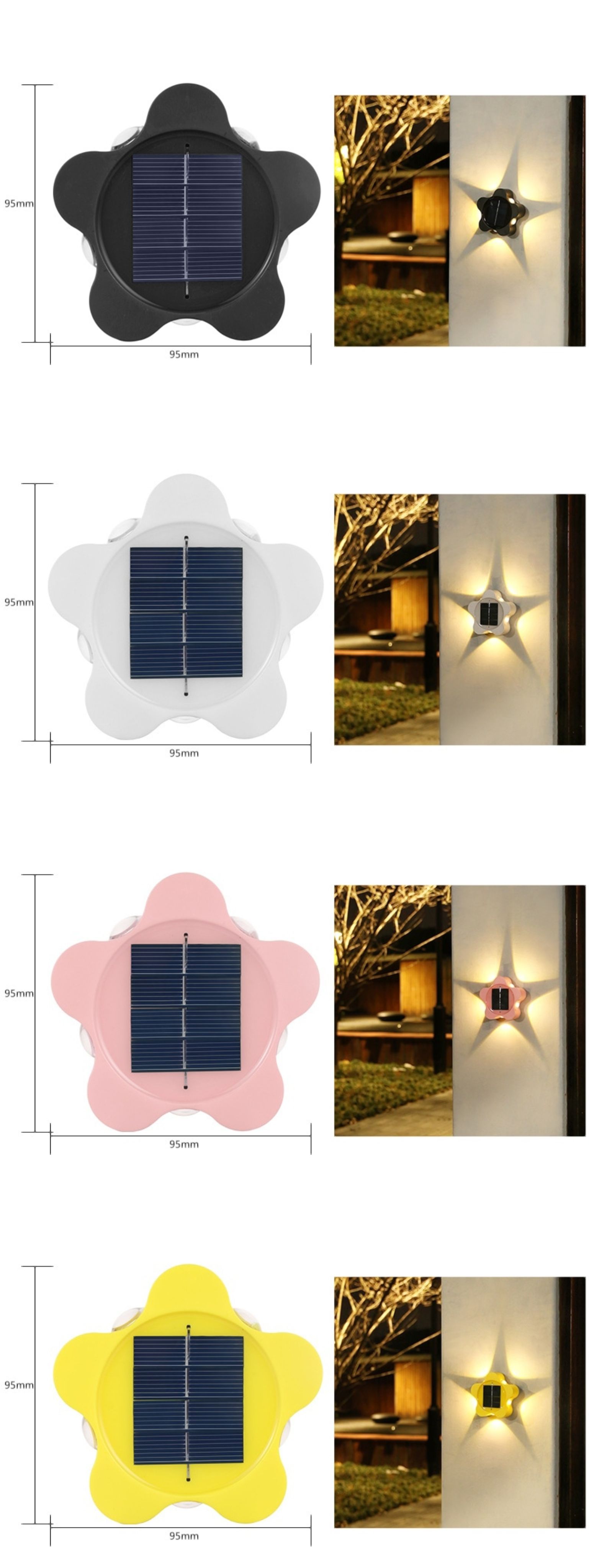 Lampada da parete solare per esterni, impermeabile, giardino, terrazza, balcone, decorazione dell'atmosfera, luce notturna in fiore di prugna