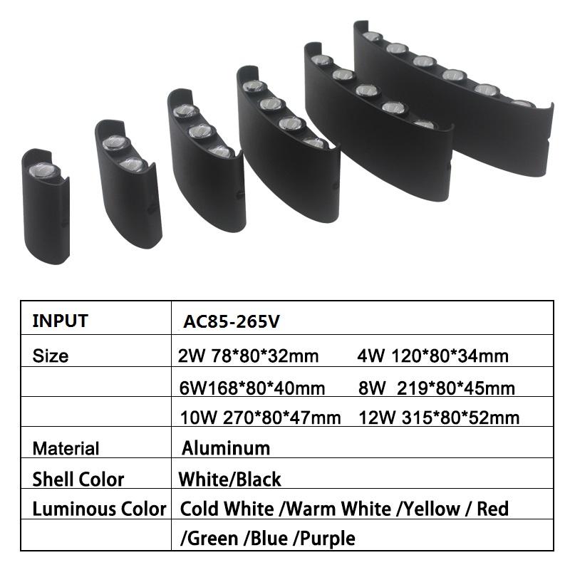 2W 4W 6W 8W 10W 12W Oval Up And Dowm Outdoor Lampada da parete impermeabile Montata impermeabile IP65 Lampada da parete per esterni Portico Lampada da giardino