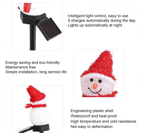 Luci a LED solari natalizi Pupazzo di neve Decorazione da giardino Luce impermeabile Lampada da esterno per esterni Prato Paesaggio Illuminazione solare a led 2023