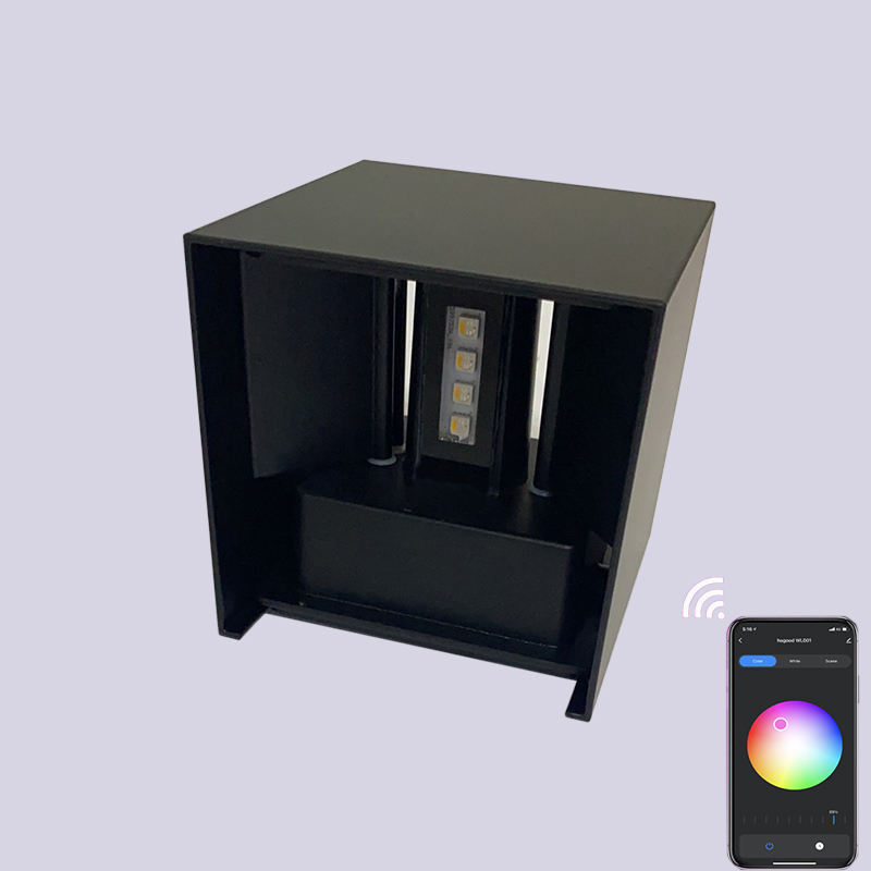APP Controll Smart IP65 LED 9W Lampada da parete impermeabile su e giù Lampada da comodino RGB montata a parete 16 Lampada da parete impermeabile a cubo che cambia colore