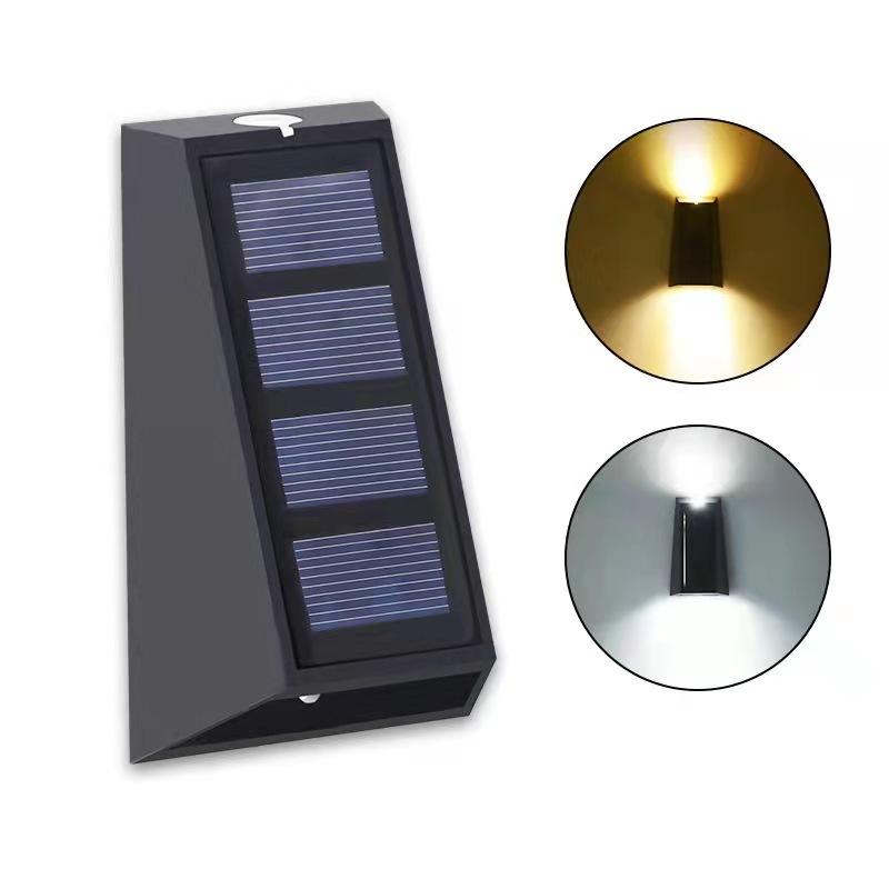 Nuova lampada da parete solare trapezoidale applique da parete su e giù per esterni IP65 lampada impermeabile per giardino interno