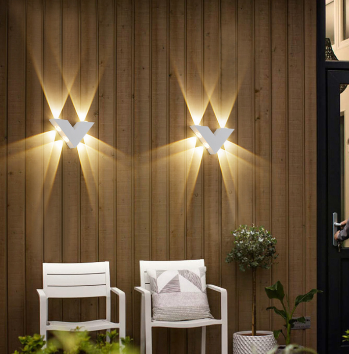 Applique da parete a LED a forma di V Luce creativa per esterni Patio impermeabile Apparecchio moderno per lampada a LED per la casa Apparecchi accoglienti professionali CALDO