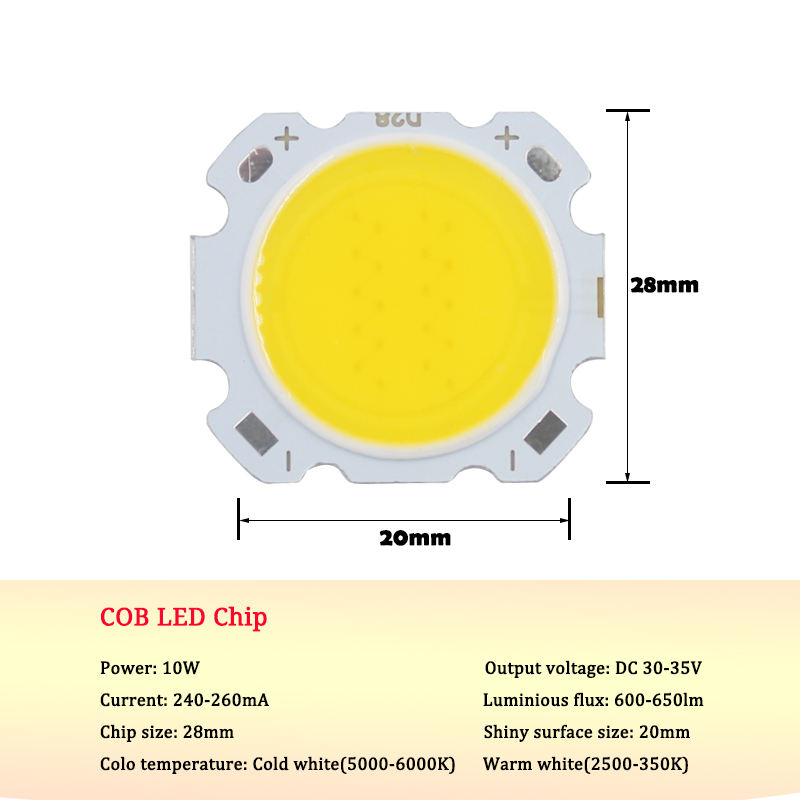 Sorgente luminosa COB all'ingrosso in fabbrica 10-50W indice di visualizzazione ad alta potenza ad alta potenza evidenziare perline lampada COB luce bianca luce gialla