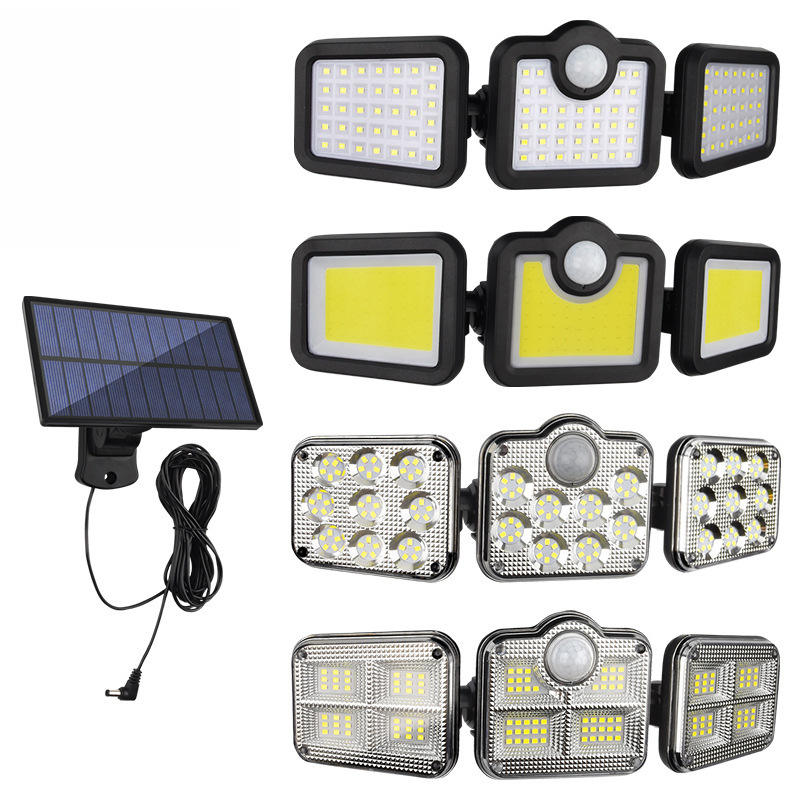 Hagood Lampada da parete a 3 teste impermeabile per esterni Tre teste 83 Luci di sicurezza alimentate a LED con sensore solare COB