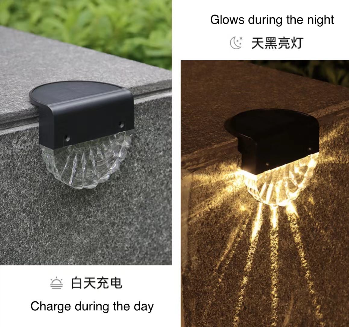 Lampada solare a LED bianco caldo Percorso Scale Luci da giardino per esterni Energia solare Balcone Decorazione luminosa per merci da recinzione per scale da patio