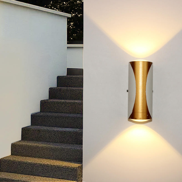 Applique a LED Impermeabile IP65 Lampada da parete da giardino in alluminio Oro Nero Luce bianca Applique da esterno per interni