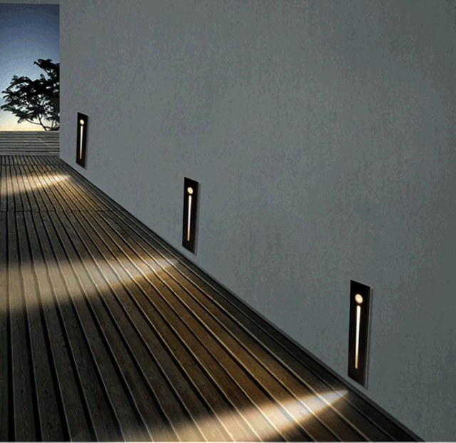 Ancoraggio a LED da incasso per esterni scaletta per gradini luce per gradini da parete a strisce lunghe in alluminio luce notturna ad angolo per interni luci per scale interne