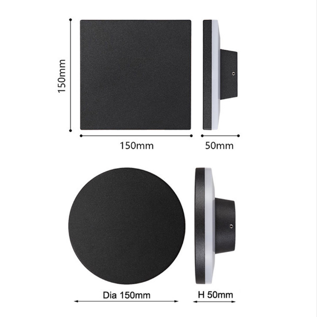 Lampada da parete a led da 10W per esterni di design nero quadrato rotondo per la decorazione di giardini