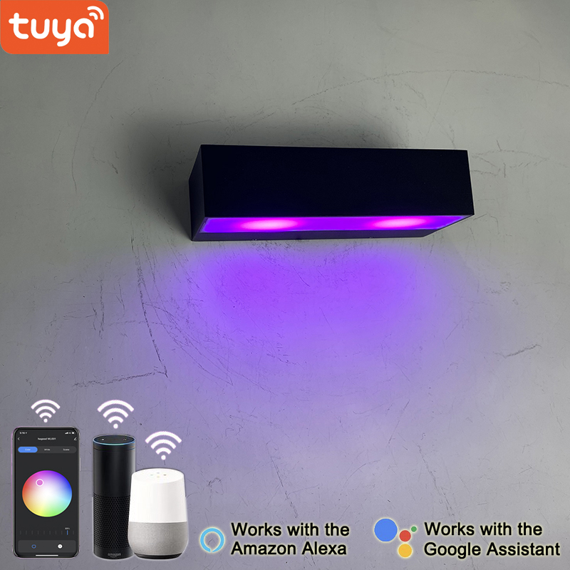 Lampada da parete intelligente da 9W app controllata da app illuminazione controllata da app mobile TUYA APP applique da parete a LED applique da parete rettangolare per esterni impermeabile