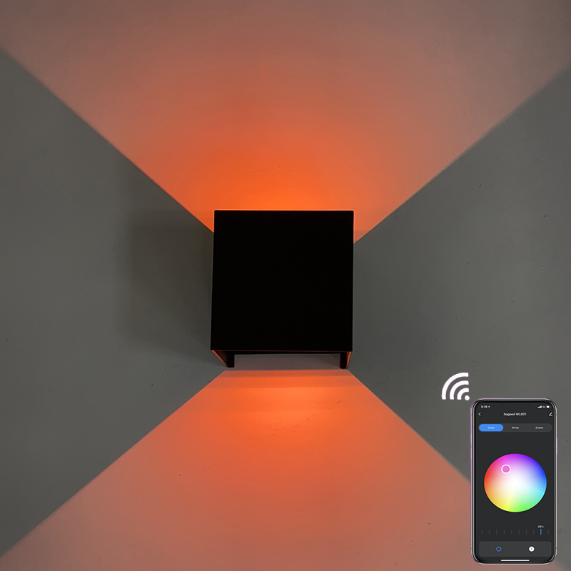APP Controll Smart IP65 LED 9W Lampada da parete impermeabile su e giù Lampada da comodino RGB montata a parete 16 Lampada da parete impermeabile a cubo che cambia colore