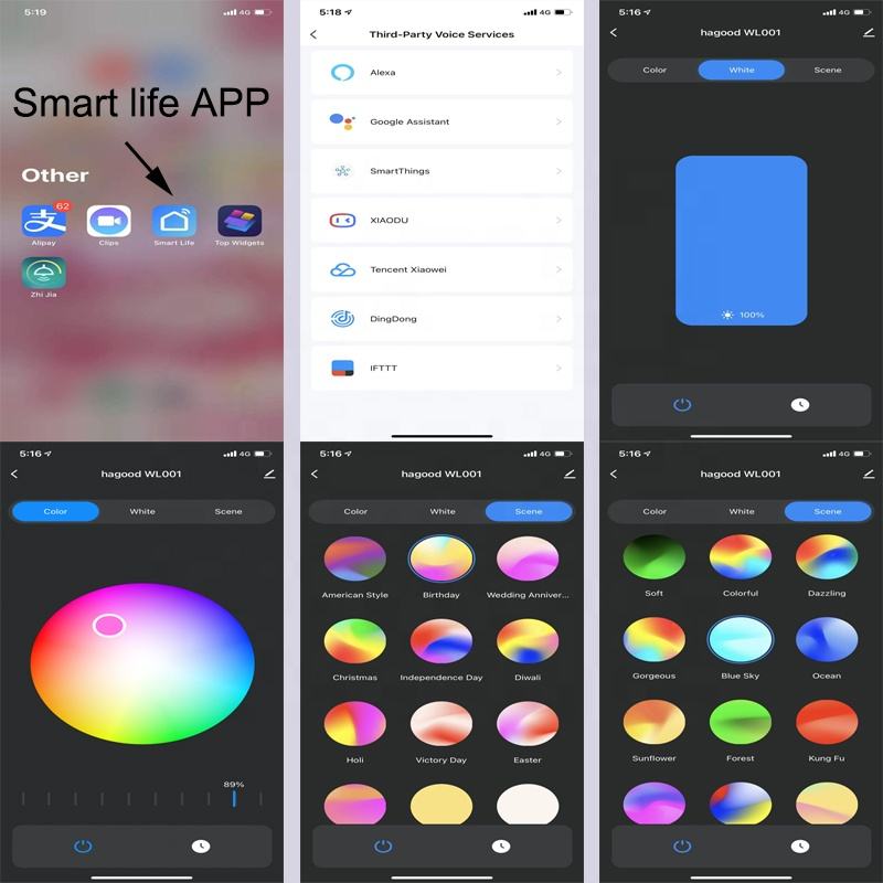 Camera da letto moderna per interni all'aperto Lettura su e giù Angolo regolabile Regolatore di luci a led App Lampada da parete Luci controllate da app