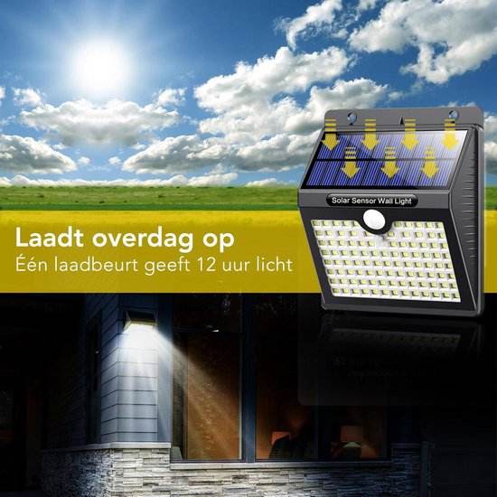 Lampada da esterno solare con sensore di movimento - 97 LED - Luce bianca - Illuminazione da giardino a energia solare - Impermeabile IP65